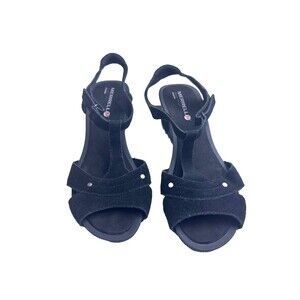 Merrell Womens Black Suede Wedge Sandals Size 9 Comfort Performance Grip Heel